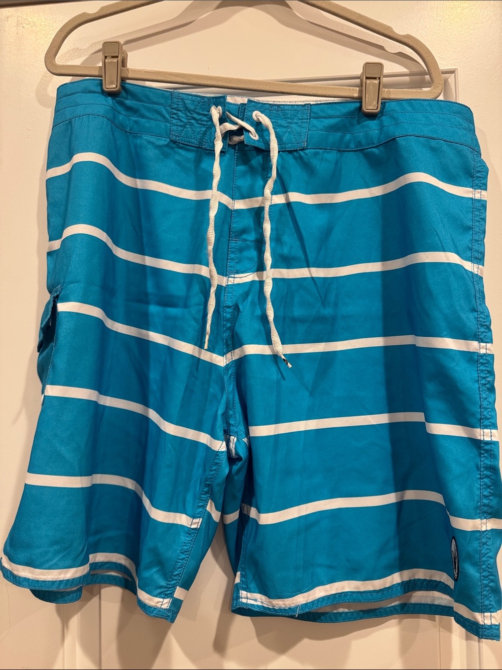 Men's Blue White Striped Swim Trunks